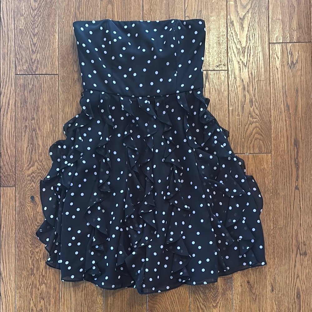 Strapless Polka Dot Ruffle Dress